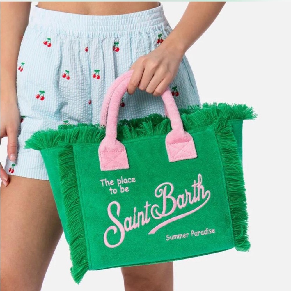 Mc2 Saint Barth Green terry embossed Colette Sponge handbag, beach bag.